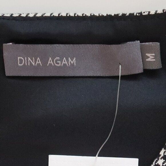 Dina Agam Anthropologie White Black Houndstooth & Lambskin Leather Sheath Dress - Picture 9 of 11